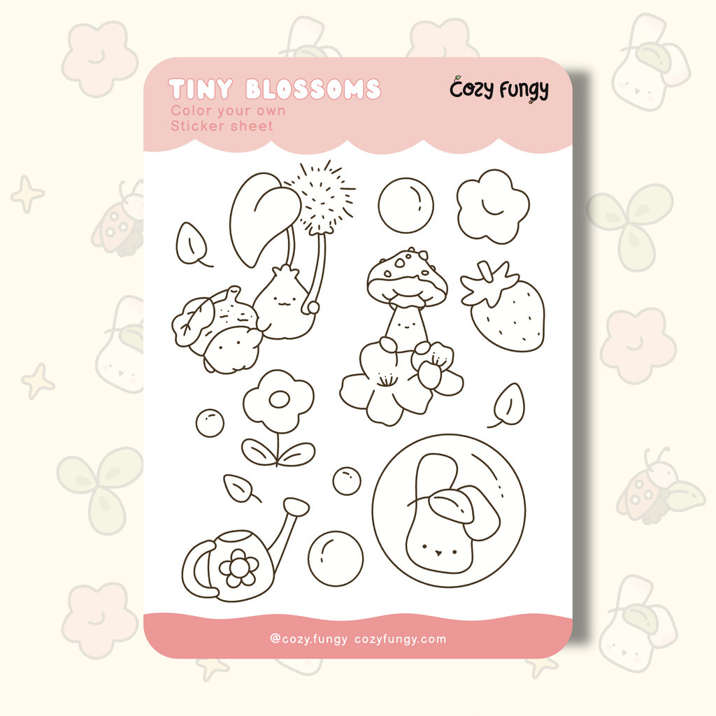 Sticker sheet  "Color your own" - Tiny Blossoms