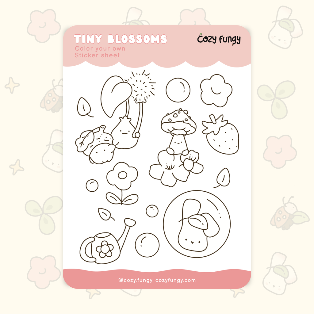 Sticker sheet  "Color your own" - Tiny Blossoms
